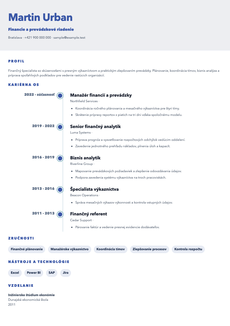 Ukážka CV vo formáte Corporate Timeline