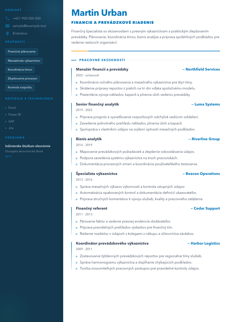 Ukážka CV vo formáte Modern ATS