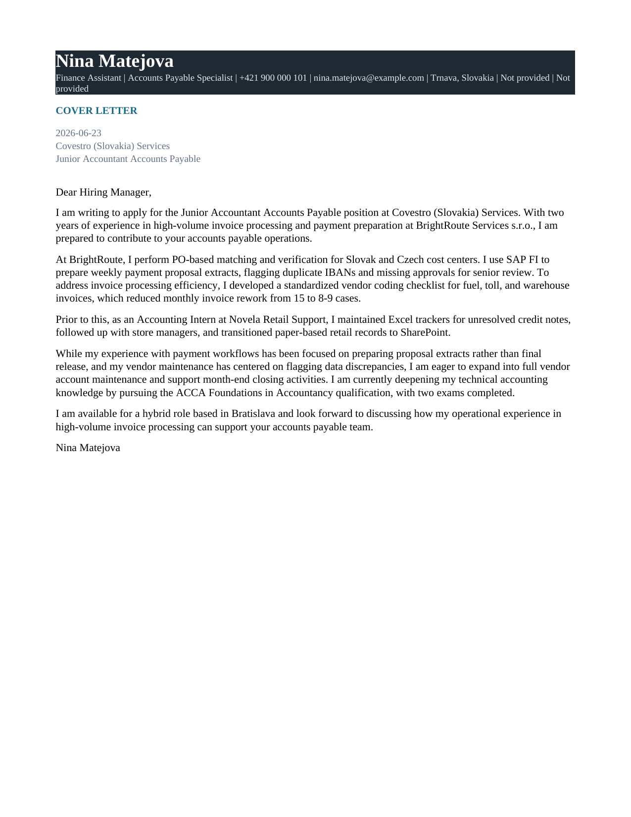 Preview of the Executive Block cover-letter format
